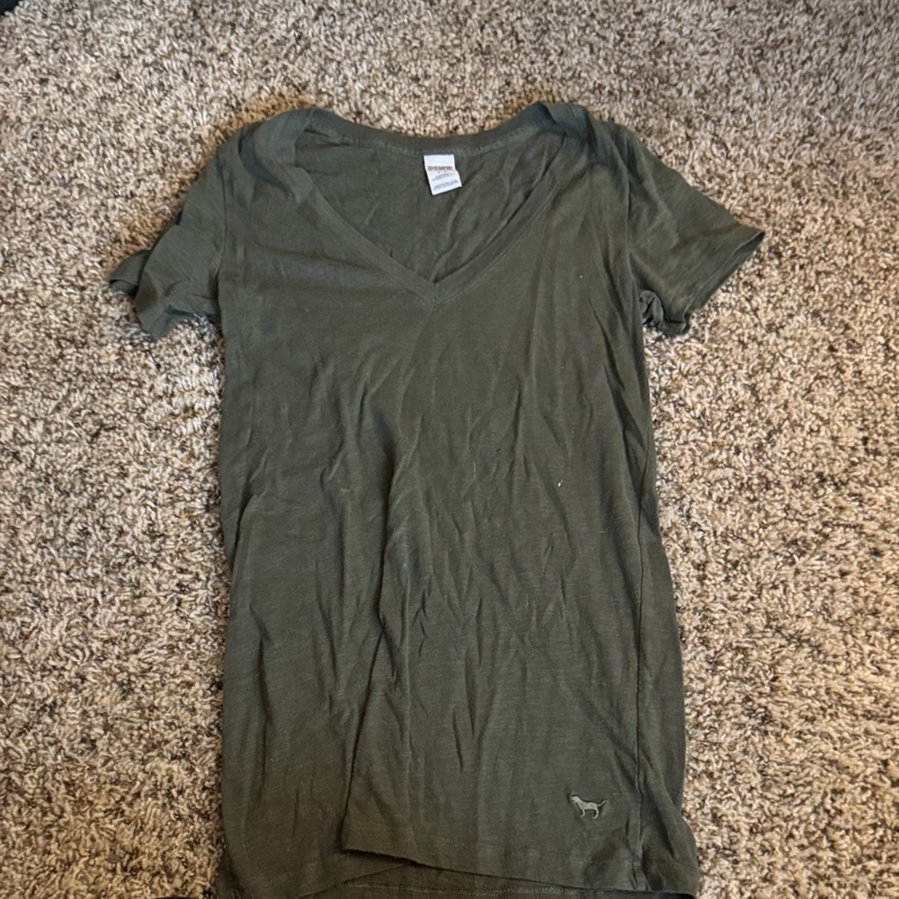 PINK Victoria's Secret Dark Green V-Neck Tee